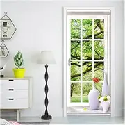 Door Stickers 3D Scenery Outside The Window Door Stickers European Style Wall Sticker for Living Room Decals(95x215cm)