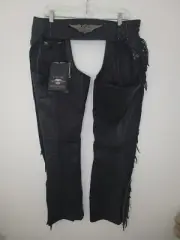 NWT Harley Davidson LARGE Black Leather Fringe LINED Riding Chaps 98012-18VW