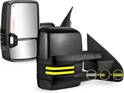 Sanooer Switchback Towing Mirrors Painted Black Light Compatible with 2014-2018 Chevy Silverado GMC Sierra Textured Tow Mirrors with Dynamic Turn Signal Running Light Backup Temp Sensor Heated Pair