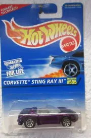 1996 Hot Wheels CORVETTE STING RAY III #595 Purple w/ 7 Spokes (M)