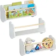 Relaxdays Children's Bookshelf, Set of 3, Cloud Design, Wall-Mounted Kids Shelves, HxWxD: 24 x 50 x 18 cm, White/Natural, Fibreboard, Wood