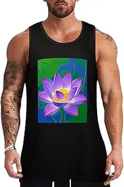 [NQHJT] Men Tank Tops Flower Purple Print Sleeveless T Shirts for Men's Fitness Quick Dry Gym Tank Top for Men