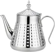 SANQIAHOME 1.2L(40oz) Stainless Steel Hammer Patterned Teapot with Removeable Infuser,Loose Leaf Cover,Silver