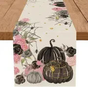 Halloween Table Runner Black Pumpkins Rose Cobweb Table Decorations (13"x72")