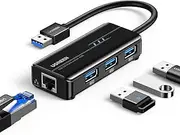 UGREEN USB 3.0 Hub Ethernet Adapter 10/100/1000 Gigabit Network Converter with 3 Ports USB A Splitter for NS, Windows, Surface Pro, MacBook Air, iMac, Chromebook, PC, Computer, Laptop