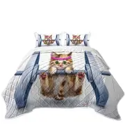 Funny Cute Cat Lifting Weights Kitten Coverlet