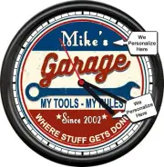 Personalized Your Name & Date Garage Mechanic Tools Rules Gift Sign Wall Clock