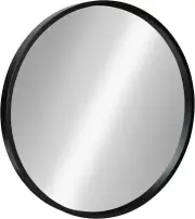 Travis round Wood Wall Mirror, 21.6" Diameter, Black, Modern Wall Décor Accent