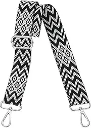 [uxcell] Purse Straps Replacement Crossbody, 1.5 Inch Wide Shoulder Bag Strap Adjustable Canvas Straps for Handbag Wallet Clutch Bags with Silver Buckle, Black & White Geometrical