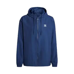 【adidas 愛迪達】外套 Trefoil Windbreaker 男款 藍 白 防風 連帽外套 抽繩 風衣 夾克 愛迪達(IR9858)