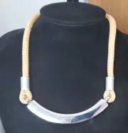 ALFANI SILVER-TONE CURVED BAR BRAIDED ROPE STATEMENT NECKLACE 17" +2" J3