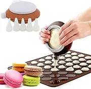 Macaroon Baking Kit, Macaron Silicone Moulds, Silicone Mould, Macaron Silicone Baking Mat, 48 Holes, with Decorated Pot, 5 Nozzles, for Macarons, Cookies, Cupcakes