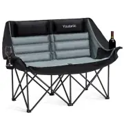 Oversized Camping Chair, Double Folding Loveseat Camping Couch with Pocket, C...