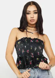 [AFRM] Noir Adrienne Smocked Velour Crop Top