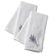 2x Pilbeam Living Lavender Bouquet 65cm Cotton Hand Towel Washer Cloth White