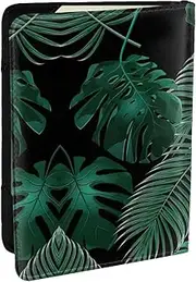 [EdWal] Banana Leaf Green Print Passport Cover with Credit Card Holder Leather Passport Case, for Women Men Family ID Travel, Black, One Size