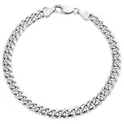 10K White Gold Semi Hollow Italian Miami Cuban Link 6mm Statement Bracelet 8"