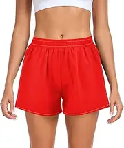 [FRODOTGV] Red Plain Womens Athletic Shorts Elastic Waisted Work Out Shorts for Biking Lounging Jogging Beach S