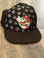 Nintendo Super Mario Bros Youth Sized Adjustable Snapback Hat Cap Black OSFM New
