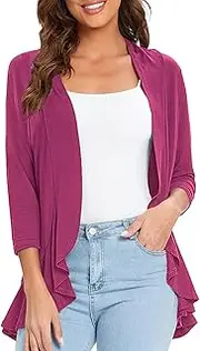 [Urban CoCo] Women's Casual Lightweight Open Front Cardigan Soft Draped Ruffles 3/4 Sleeve