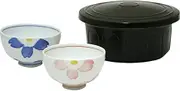 Hitsu: Far Infrared Ceramic Hitsu-kun & Rice Bowl Set, Arita Ware Ichin Flower Scattering (Usukaru), Chazuke (Large), Chazuke