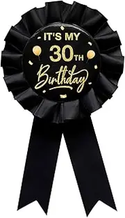 [YHEZXUN] It's My 30th Birthday Tinplate Badge Pin Black Satin Fabric 30 Years Old Birthday Themed Button Pin Party Decorations Award Ribbon Badge Pin, 30 Years, Plastic, no gemstone