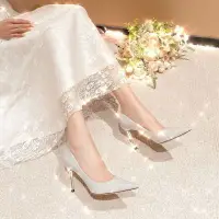 在飛比找蝦皮商城精選優惠-銀色高跟鞋女細跟尖頭2024新款水晶婚鞋新娘鞋結婚婚紗婚禮訂