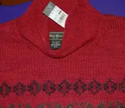 NWT VTG EDDIE BAUER RED FAIR ISLE PRINT NECK ROLL PULLOVER Sweater size XXL