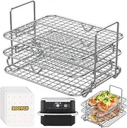 [FTUREERA] 3 Tier Hot Air Fryer Grill Rack Compatible with Ninja Foodi AF500EU, Airfryer Cooking Grate Multifunctional for Ninja Flex Drawer AF500EU 10.4L with 200 Pieces Baking Paper