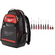 Milwaukee Jobsite Tool Backpack 10" Zippered Top Nylon w/ 11-Pcs Screwdriver Set