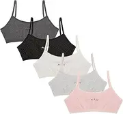 [Donella] Training Bra for Girls - Cotton Crop Cami for Girls Bralette 5-Pack, Age: 10-15