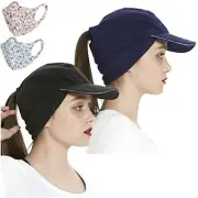Women Winter Fleece Baseball Caps with Drop Down Ear Warmer Girl Ponytail Hats