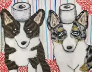 Cardigan Hoarding TP 13x19 Art Print by Artist KSams Welsh Corgi Collectible