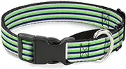 Buckle-Down Martingale Dog Collar - Fine Stripes White/Neon Green/Navy