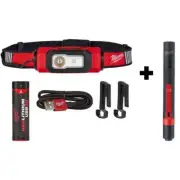 Milwaukee Rechargeable USB LED Headlamp 600-Lumens Black w/ Pen Light + Battery