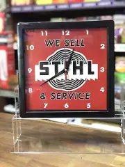 STIHL Chainsaw Wall Clock 25cm Square Vintage Retro Workshop Decor Or Man-Cave