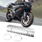 1Set Motorcycle Exhaust Heat Shield Pipe Shield for Harley with Hole Silver Tone