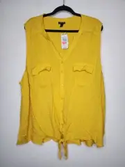 Torrid 4 Blouse Yellow Tie Front Sleeveless NWT