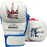 MMA Training Gloves 7oz S/M by Endangered Fightwear - Pair of White and Blue Leather Sparring Gloves for MMA Fighters - Intense Training Protection - UK
