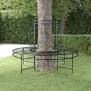 Round Tree Bench for Outdoor Patio, 137cm Black Steel Wrap-Around Design, Durable Garden Furniture Seating