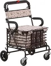 Rollator Walker with Seat, Steel Rolling Walker with Wheels, Height Adjustable, Supports up to 350 lbs, Folding Rolling Walker,A