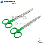 2-Pcs Operating Scissor, Blunt/Blunt, Straight & Curved, 5.5" Green Color Handle