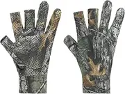 [haozaikeji] 3D Leaves Camo Gloves Woodland Camouflage Hunting Gloves Anti Slip for Outdoor Fishing Photographer Summer