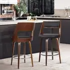 2 Pcs Wooden Bar Stools PU Leather Padded Seat Elegant Kitchen Swivel Chairs