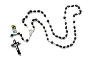 Irish J C Walsh & Sons, Dublin, Ireland BLACK & SILVER Coconut Wood Rosary CO102