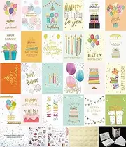 24 Pack Unique Gold Foil Birthday Cards with Stickers & Envelopes -4x6 Inches Blank Happy Birthday Cards Assortment in Bulk for Family/Kids/Friends/Work & Office Celebrations