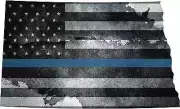 5" ND North Dakota State Thin Blue Line Tattered American Flag Police Sticker