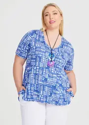 [TS] Taking Shape Bamboo Santorini Top Size 14 in Print - Plus Size Women's Tops & T Shirts Print