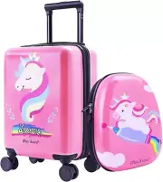 Lightweight Kids Carry-On Luggage with Unicorn Design - 18" Suitcase & Backpack