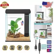 Compact 2 Gallon Glass Fish Tank with Filter and LED Light - Perfect Starter Kit
